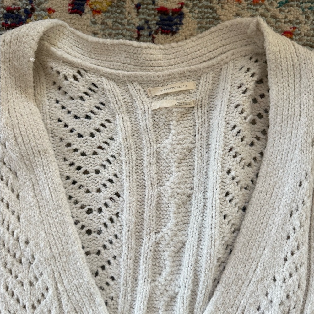 Anthropologie Cozy White Cable Knit Cardigan - Picture 4 of 4